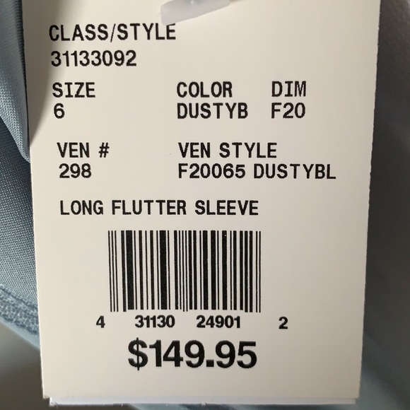 Dusty Blue Long Flutter Sleeve Dress - Picture 12 of 12